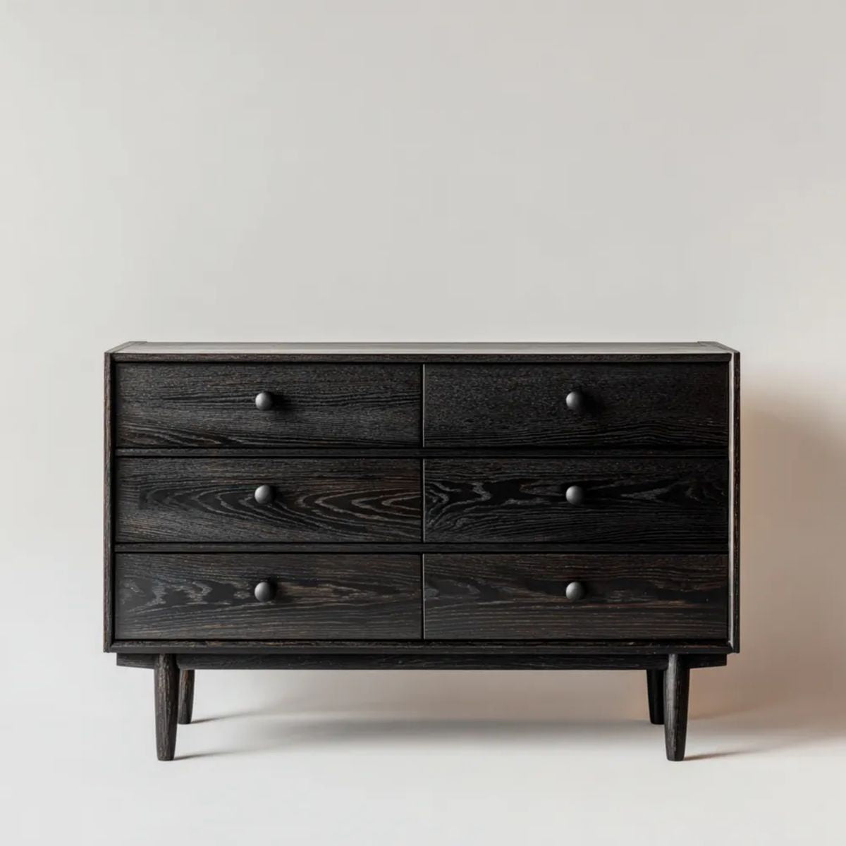 Czarna komoda drewniana z 6 szufladami, 120 x 40 x 80 cm