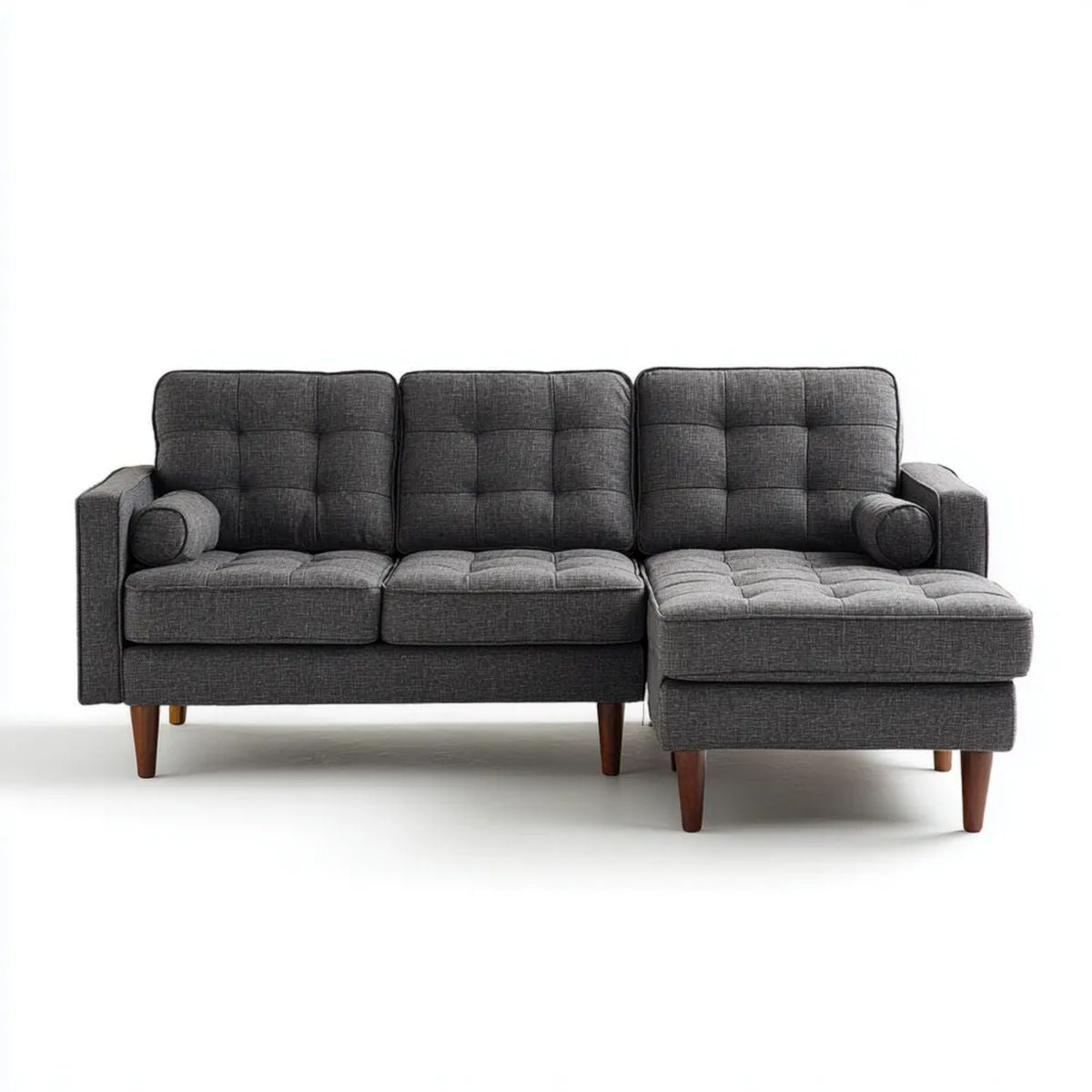 Sofa narożna 3-osobowa w kształcie L, szara, z tapicerką poliestrową, 230 × 145 × 85 cm