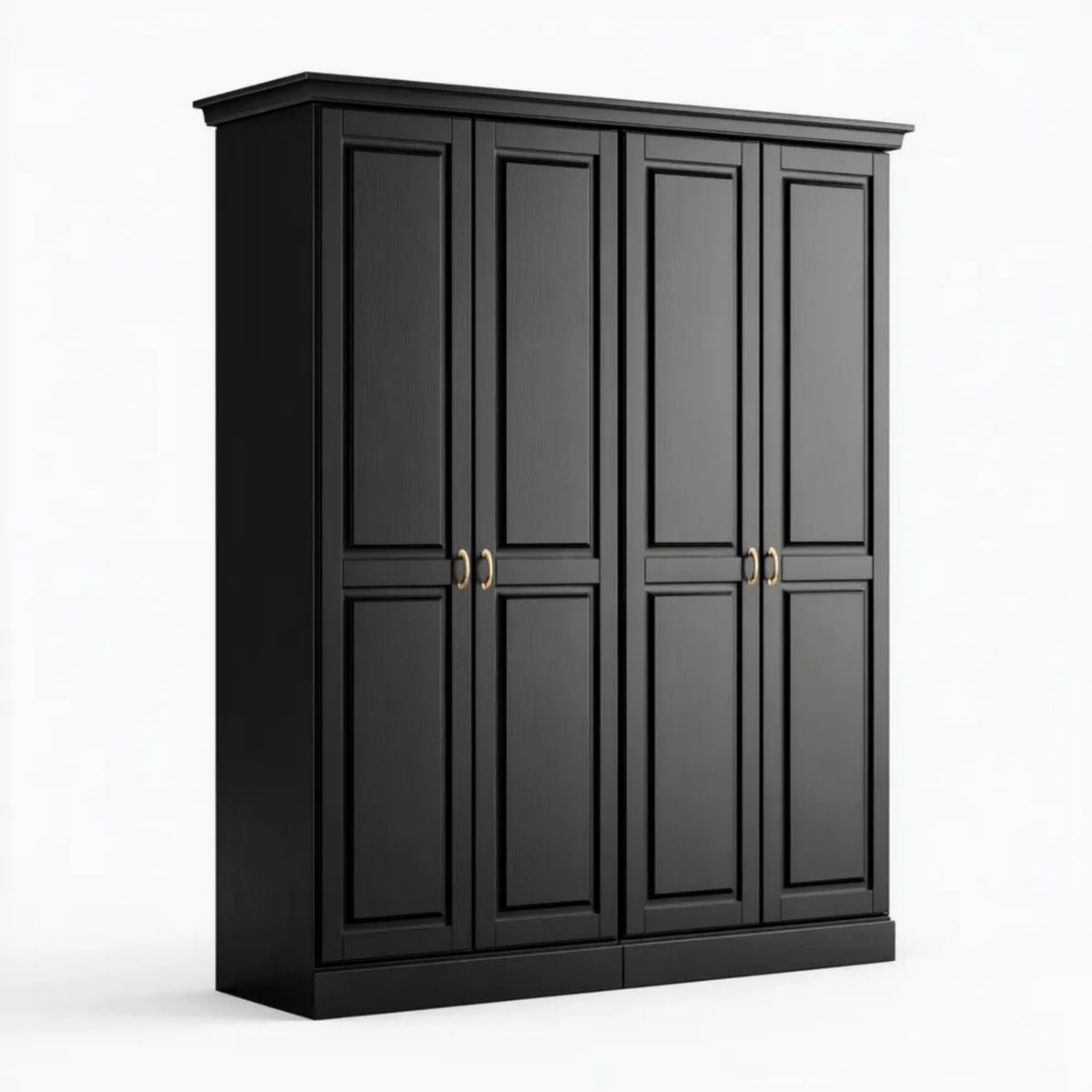 Czarna czterodrzwiowa szafa ubraniowa z płyty MDF 200 × 60 × 220 cm