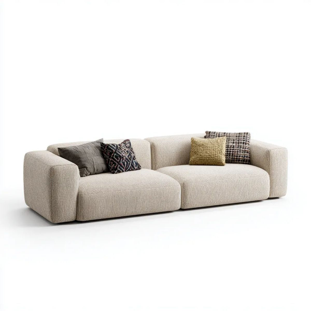 Beżowa sofa trzyosobowa z tapicerką poliestrową, 240 × 100 × 75 cm