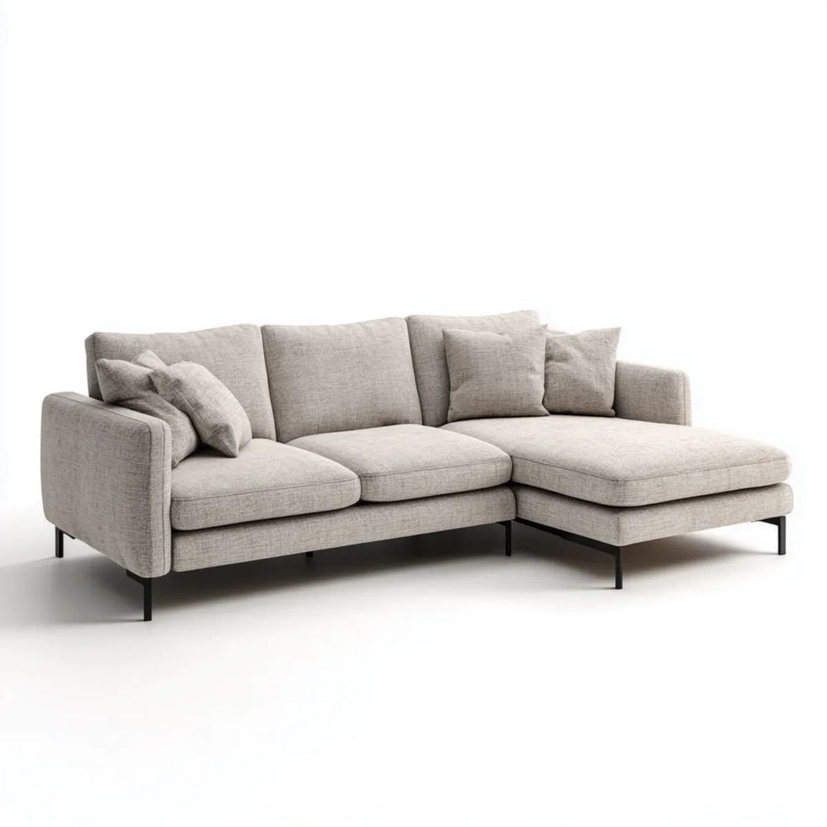 Prawostronna sofa narożna 3-osobowa jasnoszara z tapicerką poliestrową 270 × 170 × 85 cm