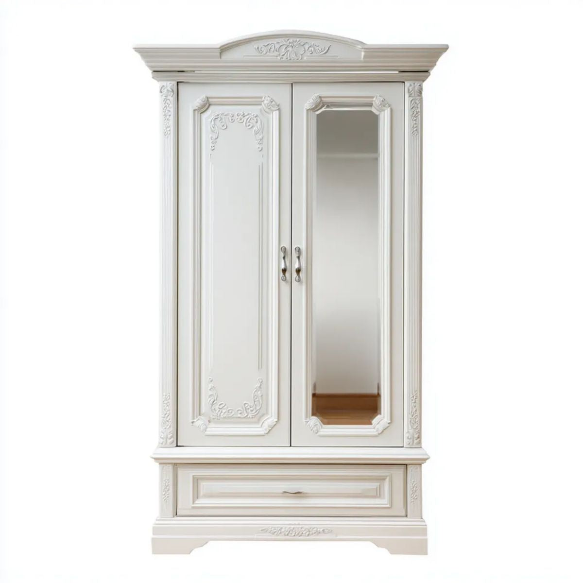 Biała dwudrzwiowa szafa z lustrem z MDF, 100 x 55 x 220 cm
