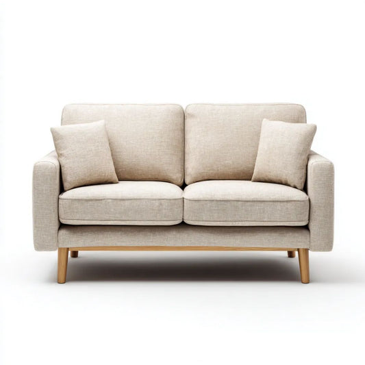Beżowa sofa dwuosobowa z tapicerką poliestrową 160 × 85 × 85 cm