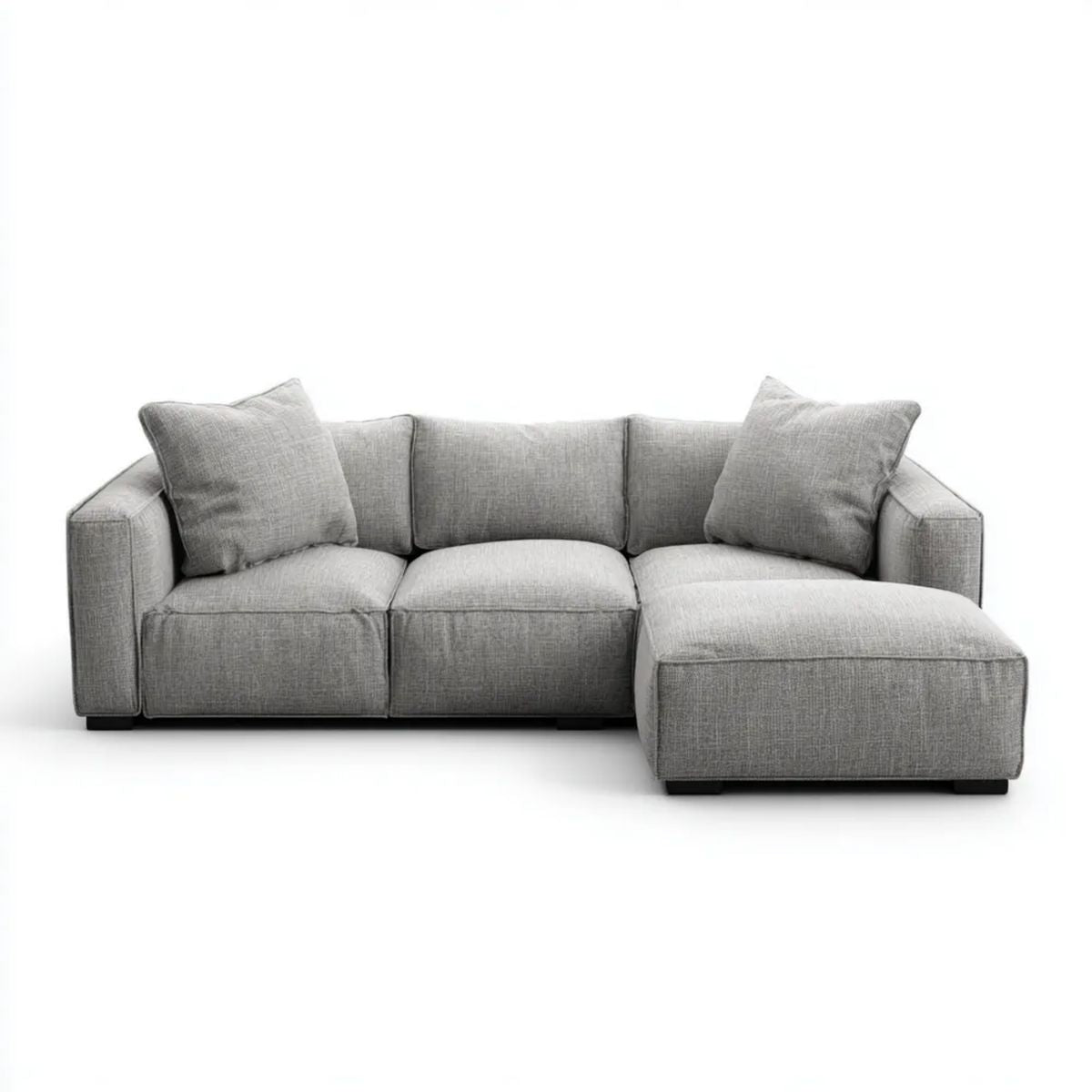 Szara sofa narożna z prawostronnym szezlongiem, tapicerowana tkaniną poliestrową, 260 × 160 × 85 cm