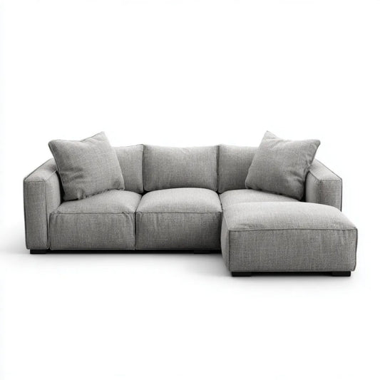 Szara sofa narożna z prawostronnym szezlongiem, tapicerowana tkaniną poliestrową, 260 × 160 × 85 cm