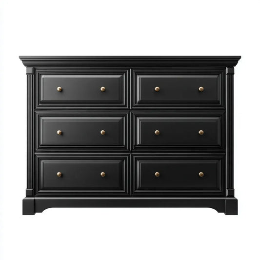 Czarna komoda z 6 szufladami z płyty MDF, 140 x 45 x 95 cm