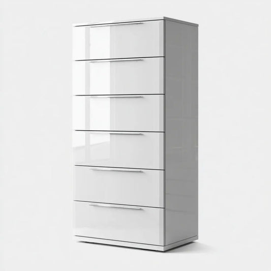 Biała komoda z 6 szufladami z płyty wiórowej laminowanej, 60 × 40 × 120 cm