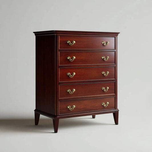 Drewniana komoda mahoniowa z 5 szufladami, 90 × 45 × 120 cm