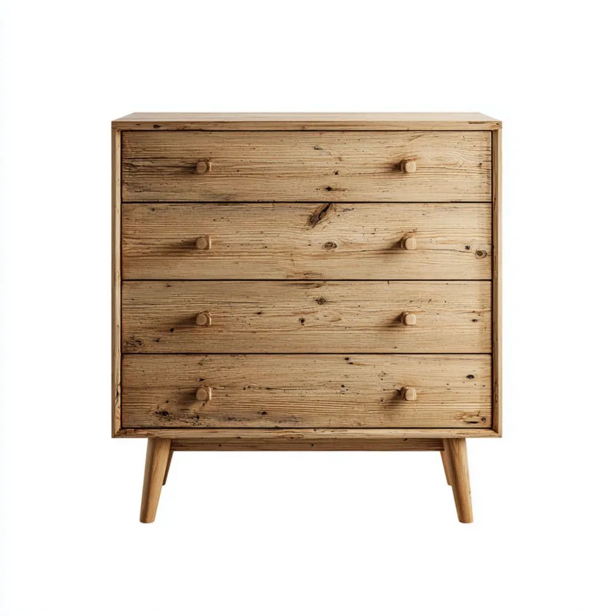Komoda drewniana z 4 szufladami z litego drewna sosnowego, naturalny brąz, 90 × 45 × 105 cm