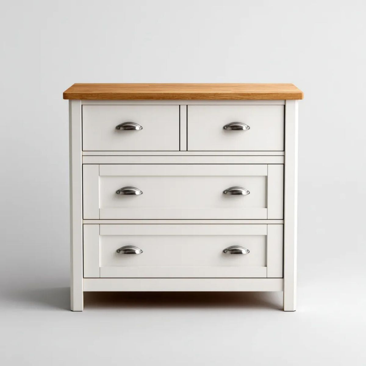 Komoda biała z blatem dębowym MDF, 4 szuflady, 100 x 45 x 100 cm
