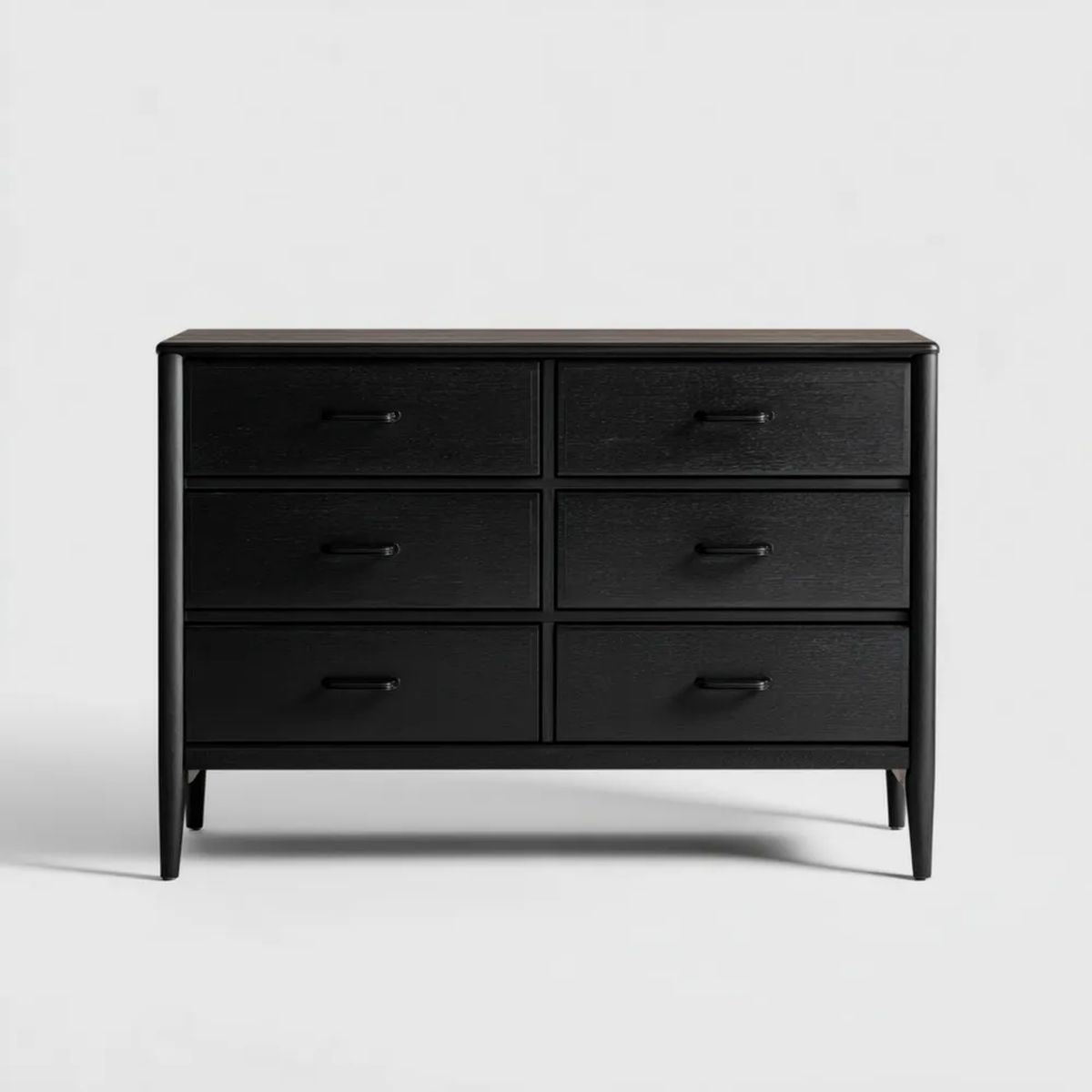 Czarna komoda z 6 szufladami z płyty MDF i drewna kauczukowego, 120 × 45 × 85 cm