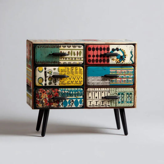 Wielokolorowa komoda retro z 6 szufladami z płyty MDF 80 x 35 x 85 cm