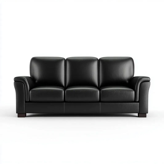 Trzyosobowa sofa ze skóry syntetycznej, czarna, 210 x 90 x 88 cm