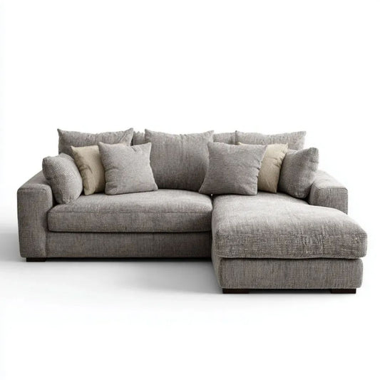 Prawostronna sofa narożna taupe z tapicerką poliestrową, 270 × 170 × 85 cm
