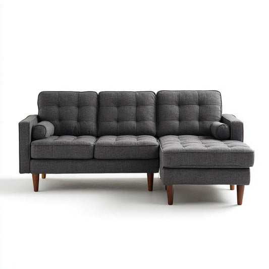Sofa narożna 3-osobowa w kształcie L, szara, z tapicerką poliestrową, 230 × 145 × 85 cm