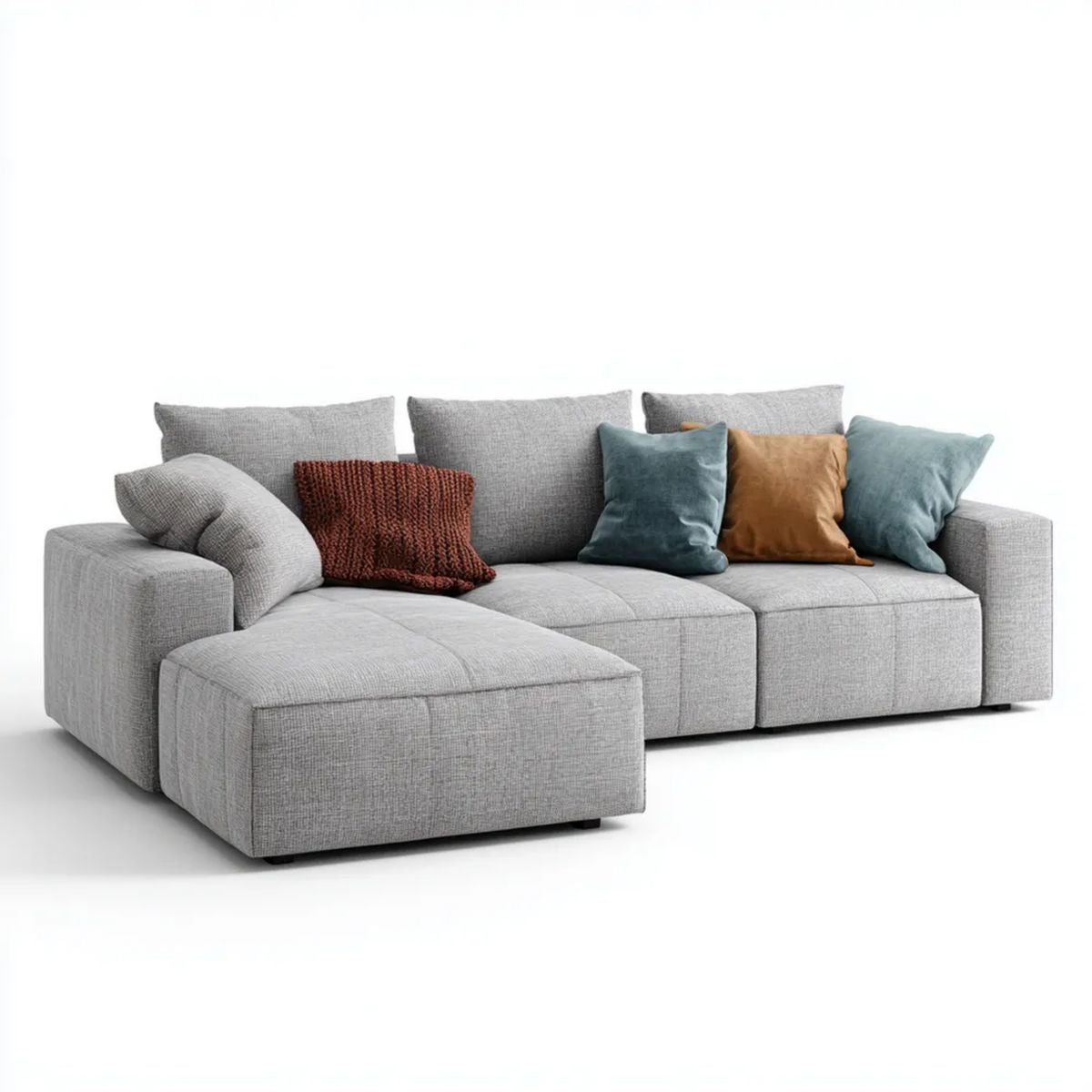 Szara sofa narożna z lewym szezlongiem, tapicerka poliestrowa, 280 x 165 x 85 cm