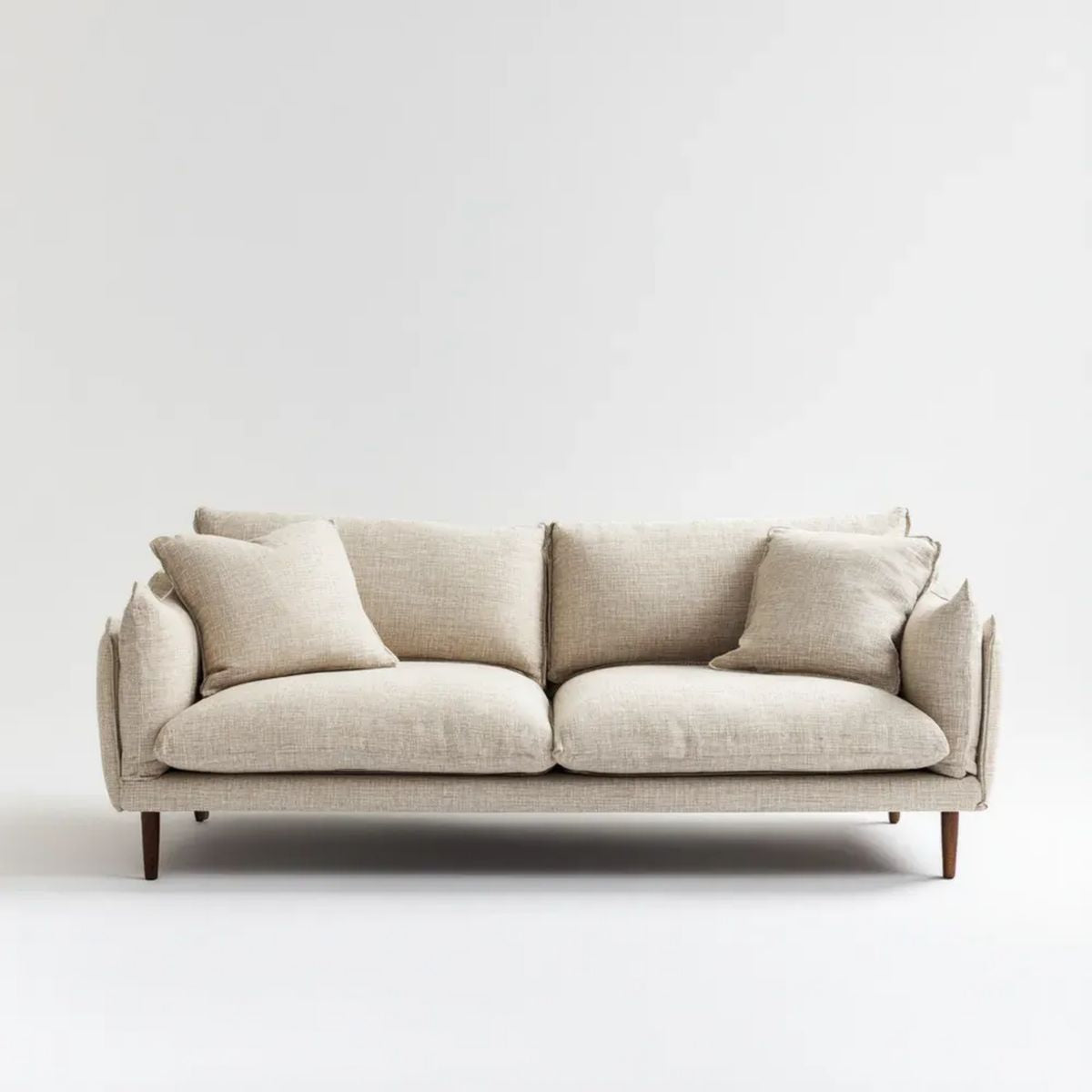 Dwuosobowa sofa z tkaniny kremowa z ciemnobrązowymi drewnianymi nogami 190 x 90 x 86 cm