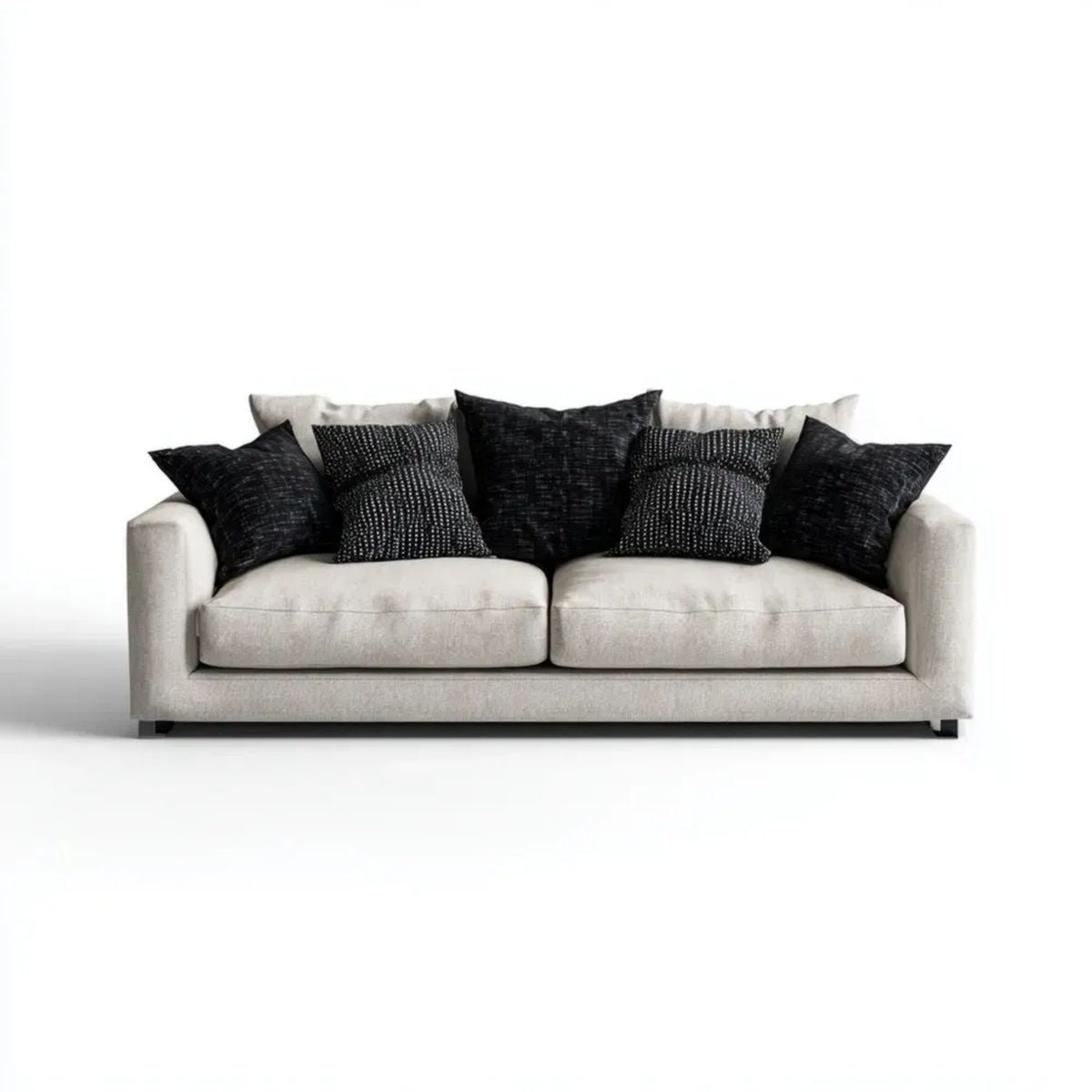 Sofa trzyosobowa kremowa z poliestru 230 x 100 x 85 cm z czarnymi poduszkami