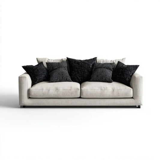 Sofa trzyosobowa kremowa z poliestru 230 x 100 x 85 cm z czarnymi poduszkami