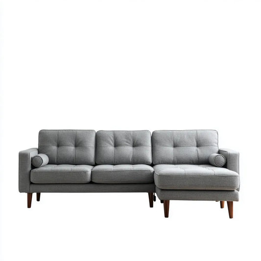 Prawostronna sofa narożna z szezlongiem, szara, tapicerka poliestrowa, 260 × 160 × 85 cm