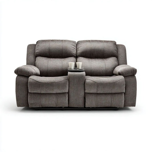 Ciemnoszara dwuosobowa sofa rozkładana z tapicerką poliestrową, konsolą i uchwytami na napoje, 180 x 95 x 105 cm