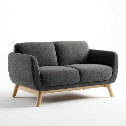 Sofa dwuosobowa ciemnoszara z tapicerką poliestrową i nogami z litego drewna, 145 x 82 x 82 cm