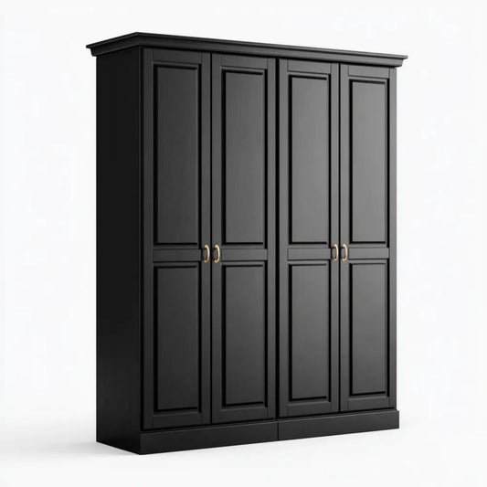 Czarna czterodrzwiowa szafa ubraniowa z płyty MDF 200 × 60 × 220 cm