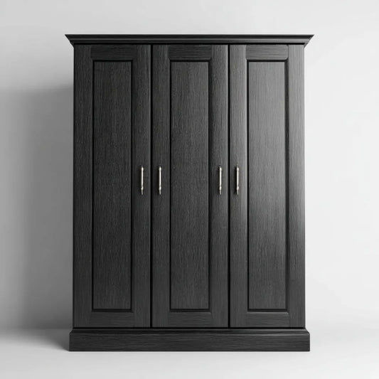 Czterodrzwiowa szafa drewniana z płyty MDF, czarna, 150 × 60 × 210 cm