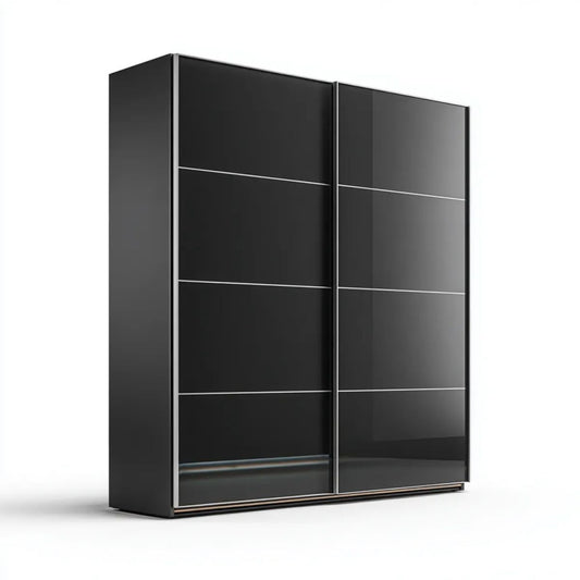 Czarna szafa przesuwna z płyty laminowanej 200 × 60 × 215 cm