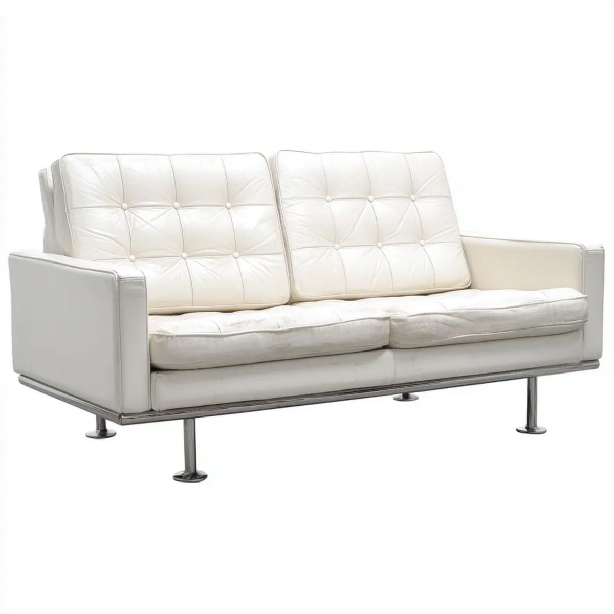 Dwuosobowa sofa biała ze skóry PU na stalowych nogach, 160 × 85 × 80 cm