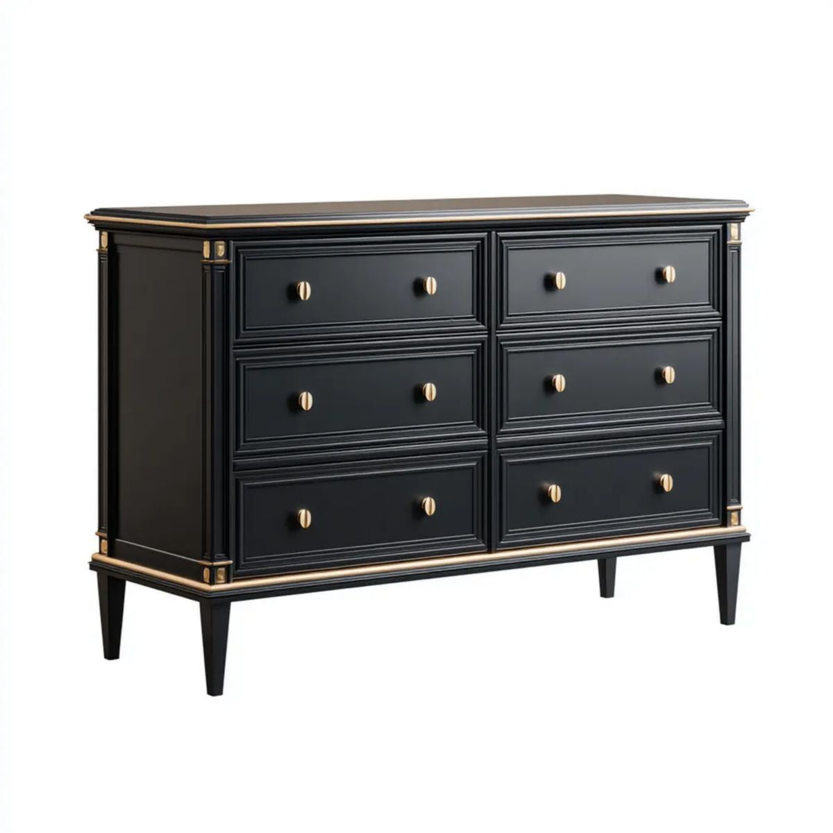 Czarna komoda z 6 szufladami z płyty MDF, 140 × 45 × 90 cm