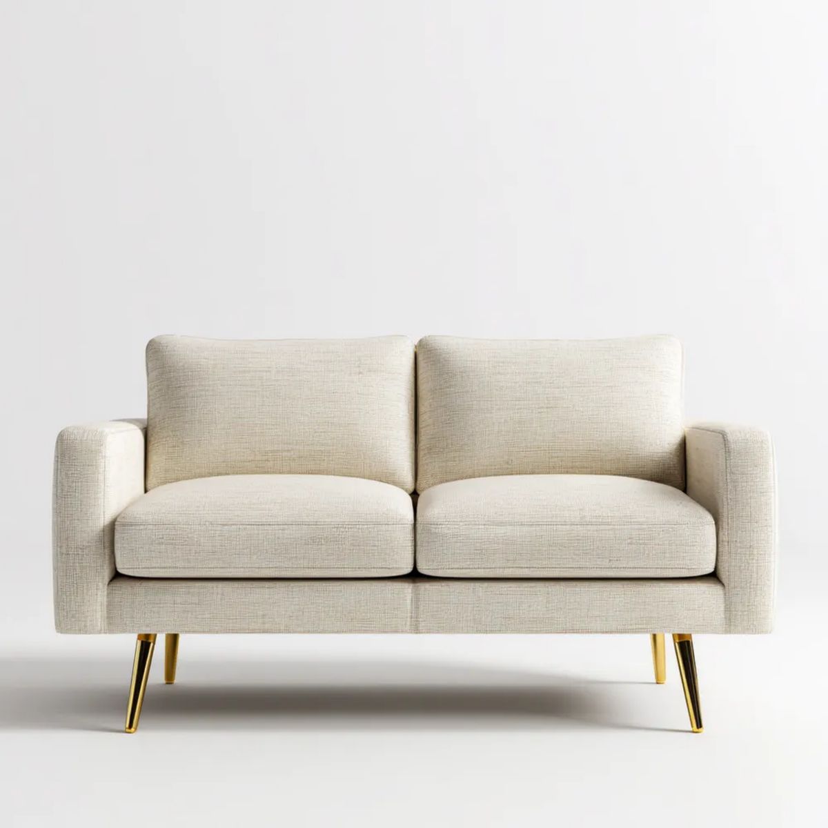 Dwuosobowa sofa beżowa z tkaniny 150 × 84 × 85 cm ze złotymi metalowymi nogami
