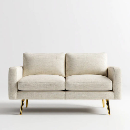 Dwuosobowa sofa beżowa z tkaniny 150 × 84 × 85 cm ze złotymi metalowymi nogami