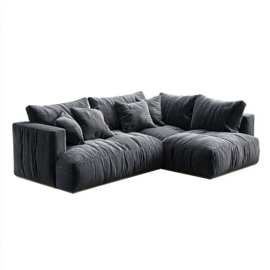 Sofa narożna z prawostronnym szezlongiem, ciemnoszara, z poliestru sztruksowego, 280 × 170 × 75 cm, kształt L