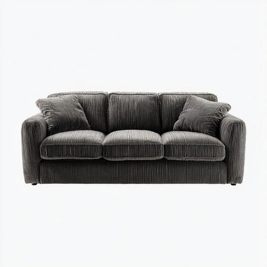 Trzyosobowa sofa z poliestrowego sztruksu, ciemnoszara, 210 x 90 x 88 cm