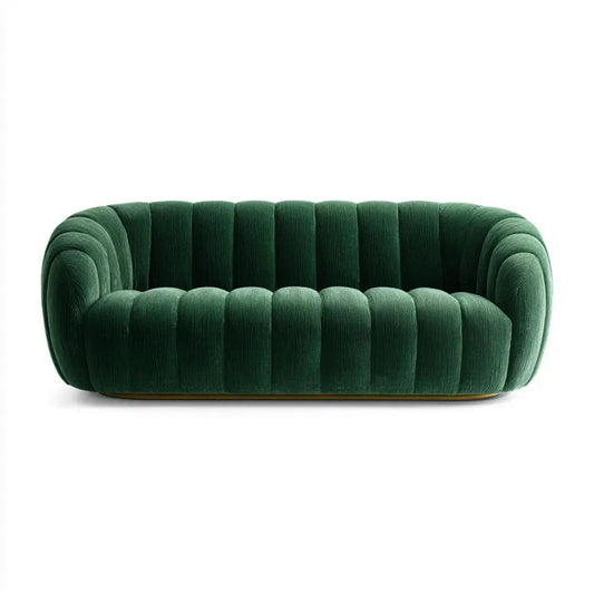 Dwuosobowa sofa owalna z weluru, ciemnozielona/złota, 180 × 90 × 75 cm