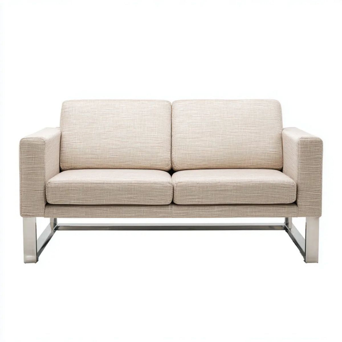 Dwuosobowa sofa beżowa z tapicerką poliestrową i stalową podstawą, 140 x 80 x 82 cm
