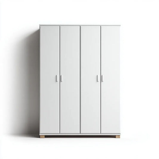 Biała czterodrzwiowa szafa ubraniowa z płyty wiórowej laminowanej 180 × 52 × 200 cm