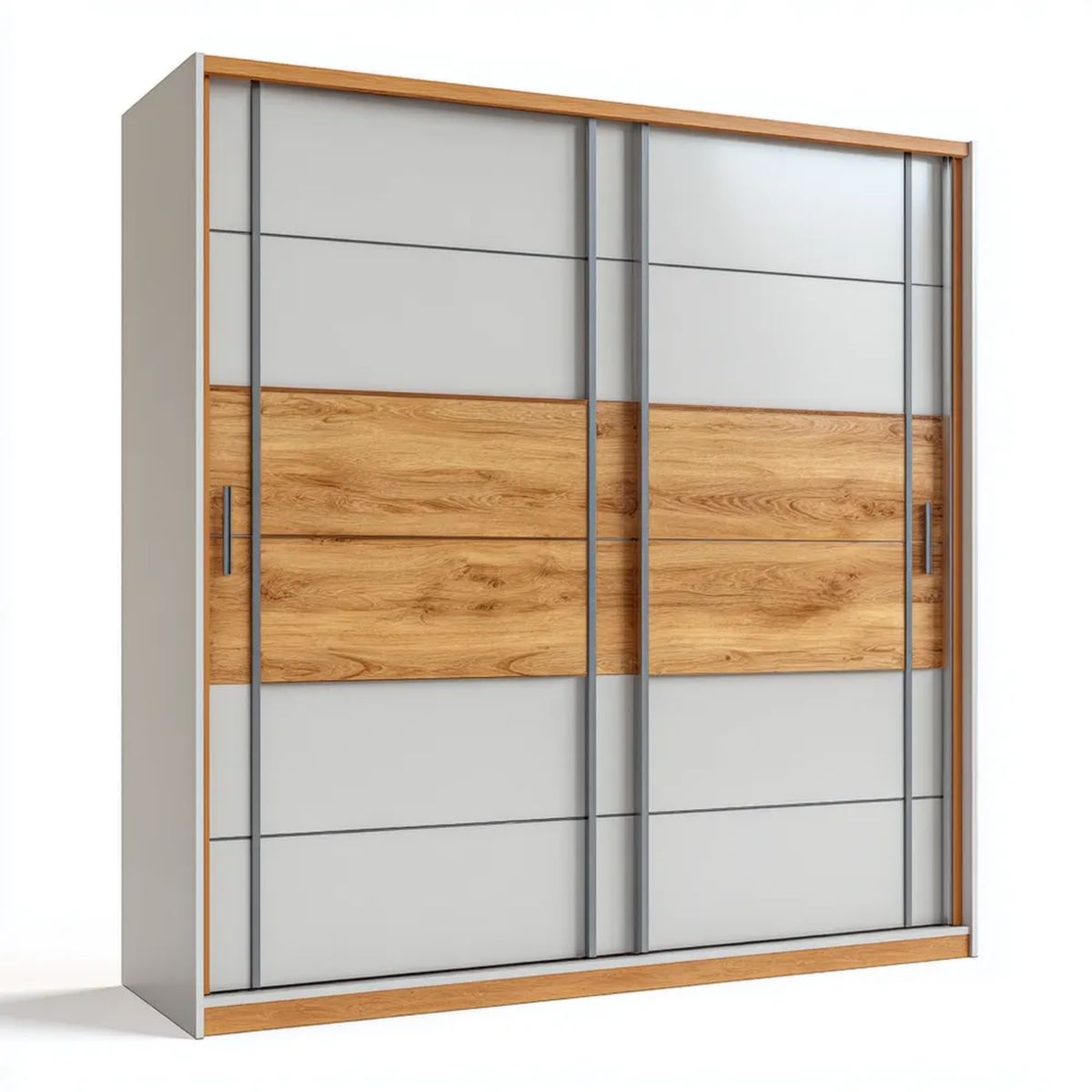 Dwudrzwiowa szafa przesuwna z płyty wiórowej laminowanej, szara/dąb, 200 x 62 x 215 cm